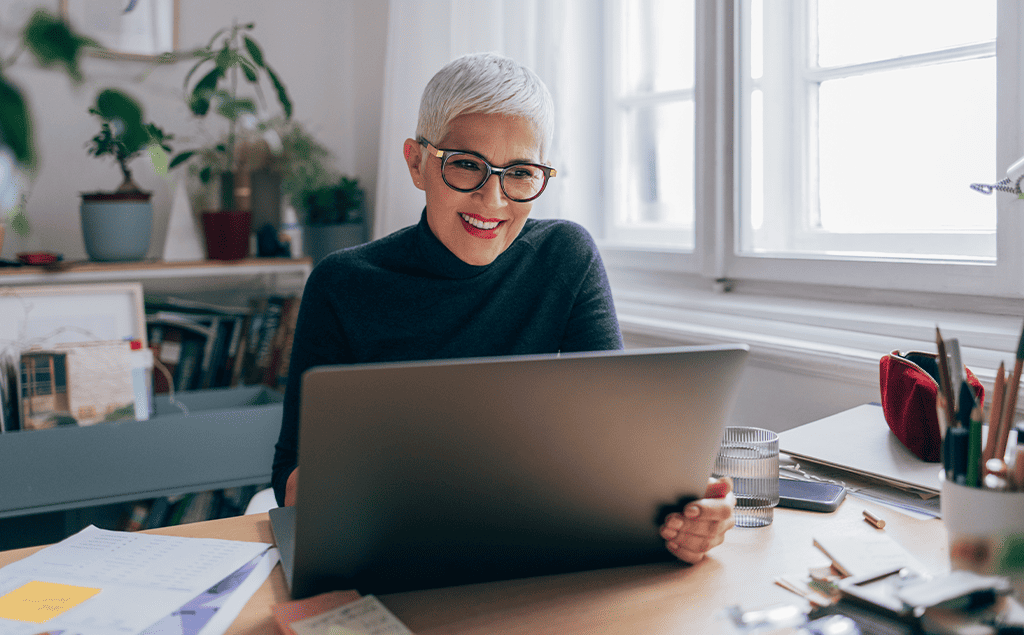 woman looking at laptop