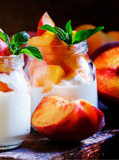 Yoghurt and fruit in jars