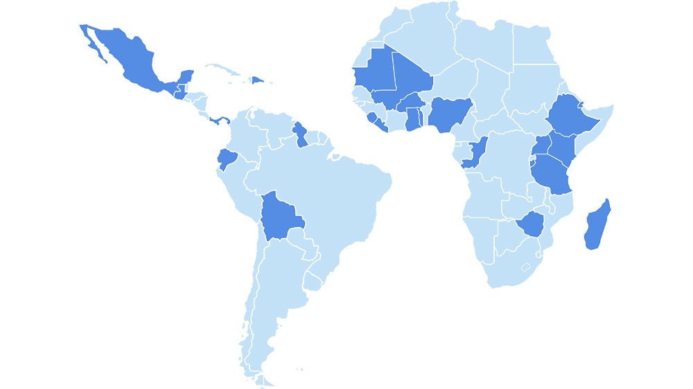 Changemaker projects map of Africa and Latin America