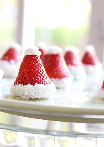santa strawberry hats with yoghurt and coconut