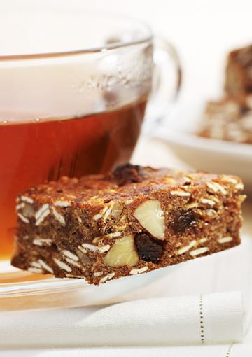 Muesli Slice with a cup of tea