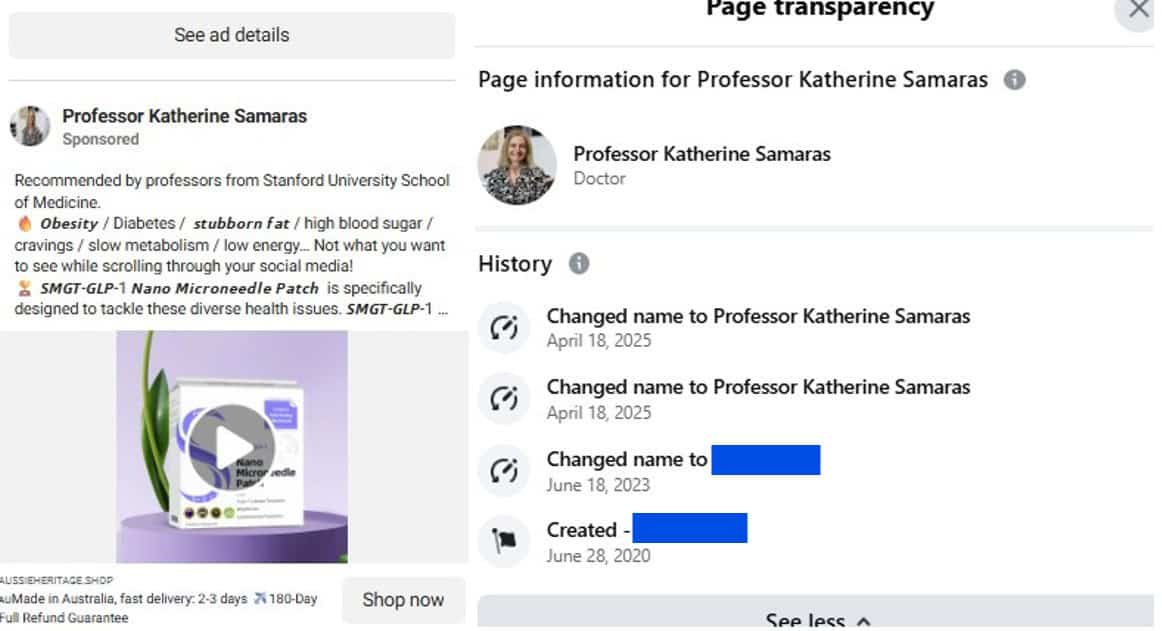 Fake social media page