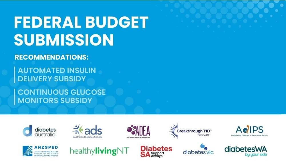"Federal Budget Submissions" is written with white ink on a blue background with all the brands of the joint stakeholders displayed across two rows along a white strip at the bottom.