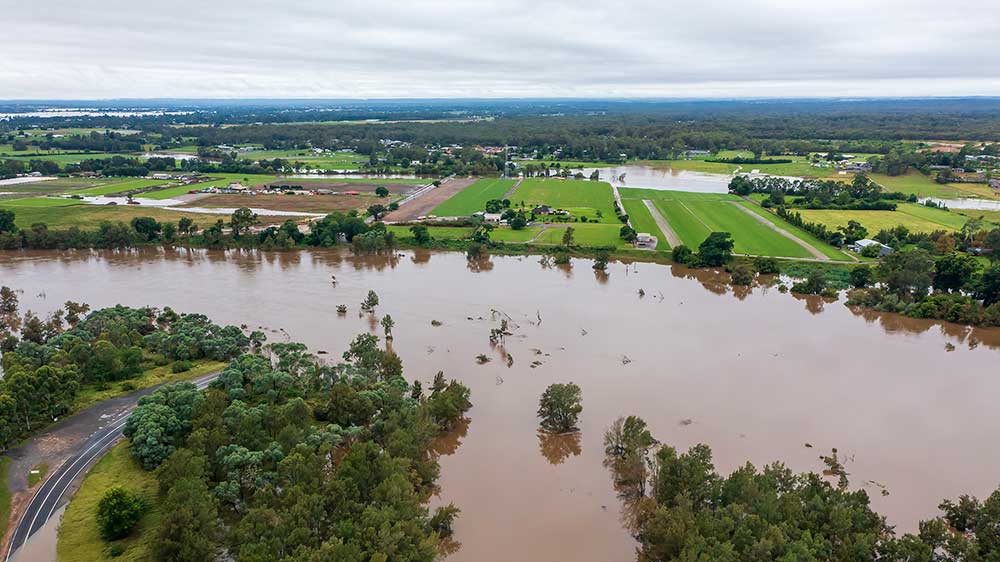 Aerial photograph of severe flooding in New South Wales in Australia