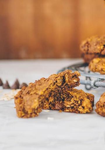 Cookies Stacked on a table and cooling rack