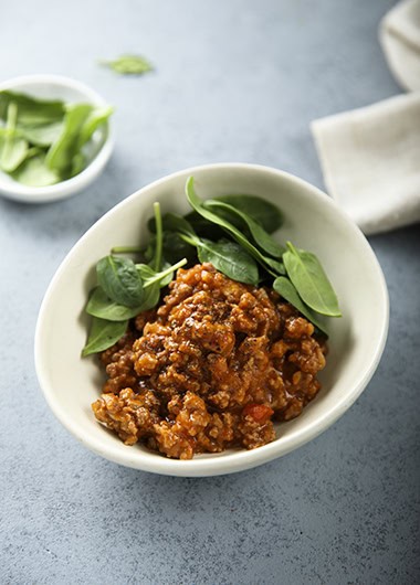 Beef bolognaise in bowl