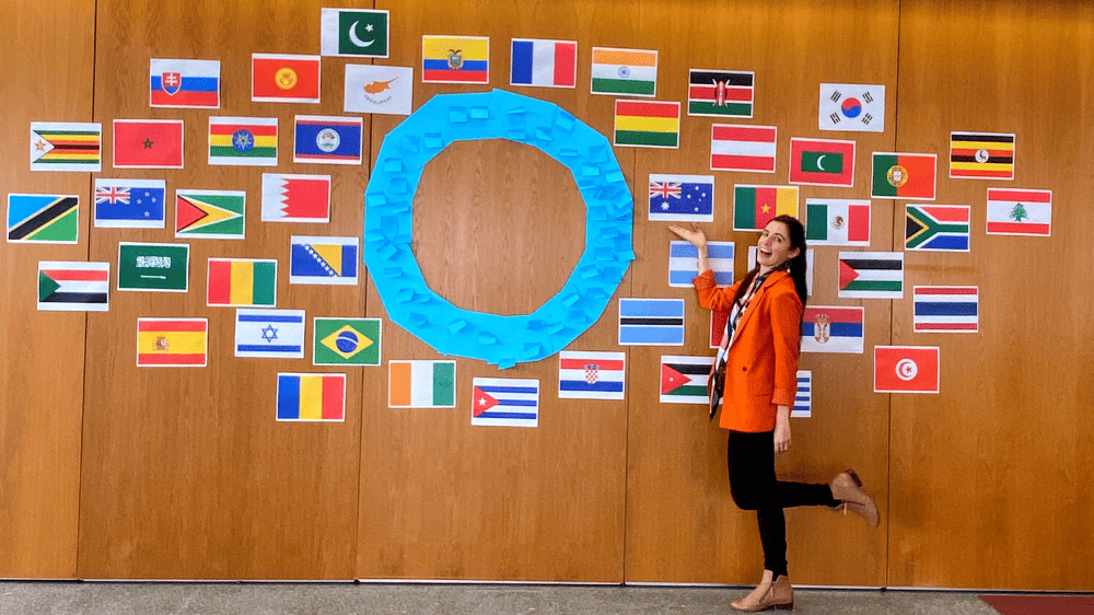 Young leader Jenna with flags at IDF