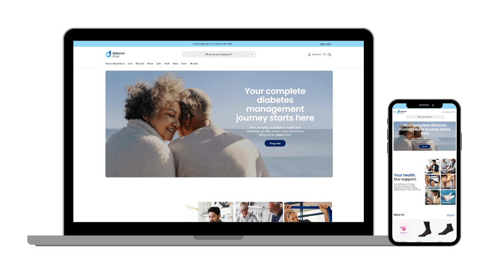 Laptop and mobile mock up of the new Diabetes Shop Home page