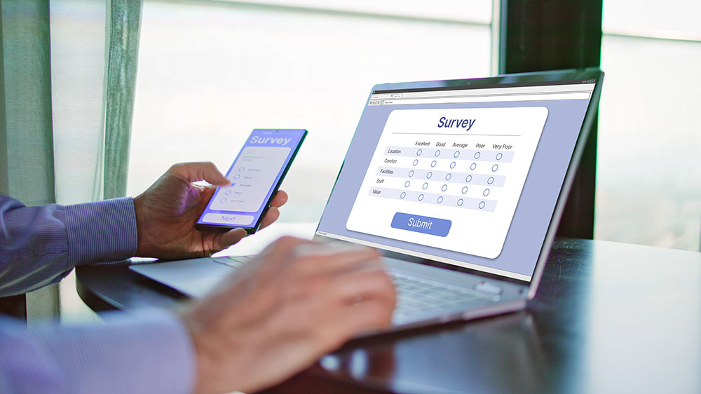 A computer showing an online survey