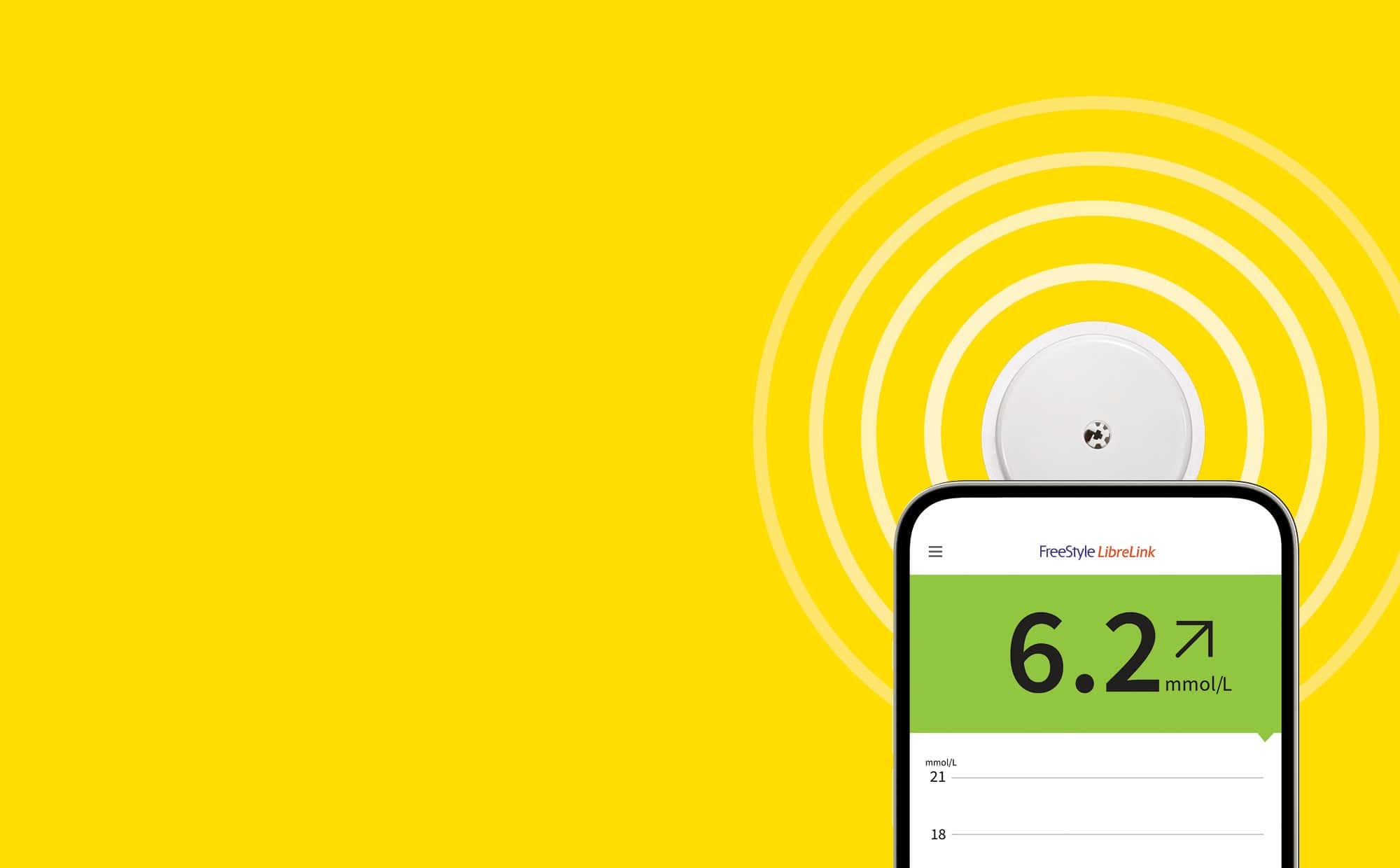 FreeStyle Libre reader and sensor on yellow background