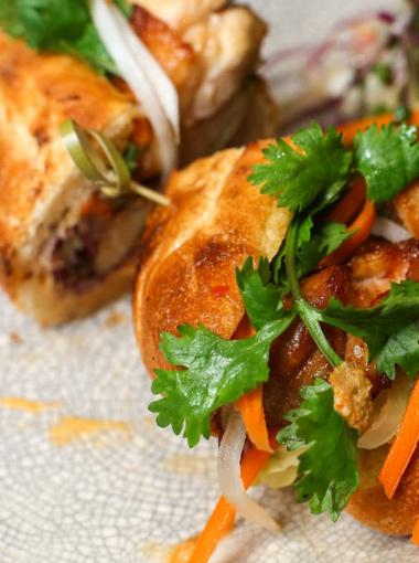 Pulled Chicken Sliders with carrot and cabbage slaw