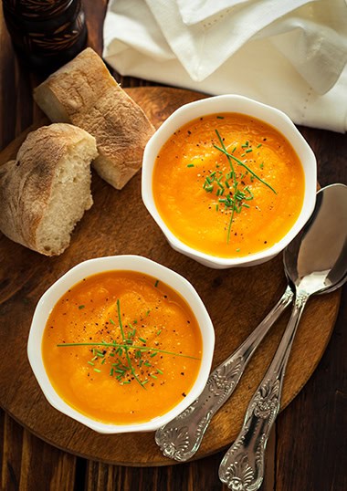 Pumpkin soup in a bowl