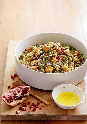 tabouli salad with pumpkin and pomegranate