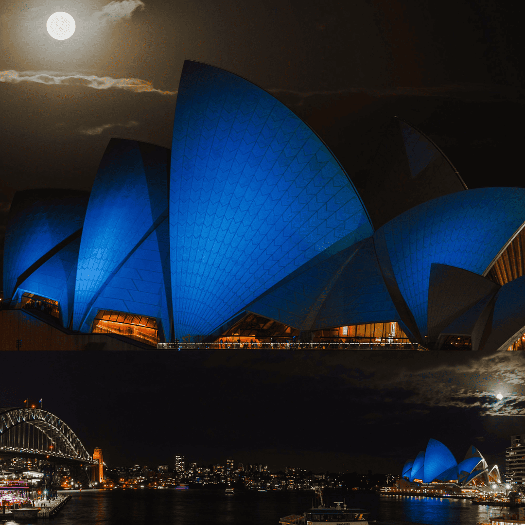 Sydney Opera House in blue