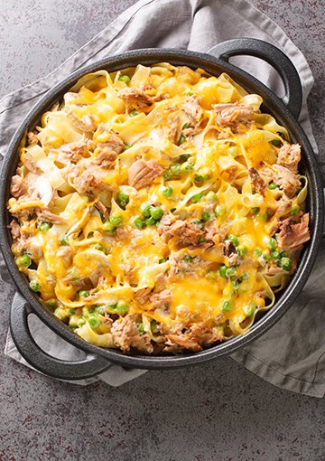 Tuna Mornay casserole in serving bowl