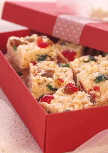 White christmas squares in a red decorative box