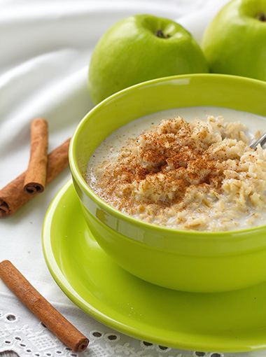 Apple and cinnamon porridge in a bowl, ready to eat
