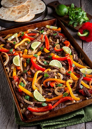 Baked beef strips in a baking tray