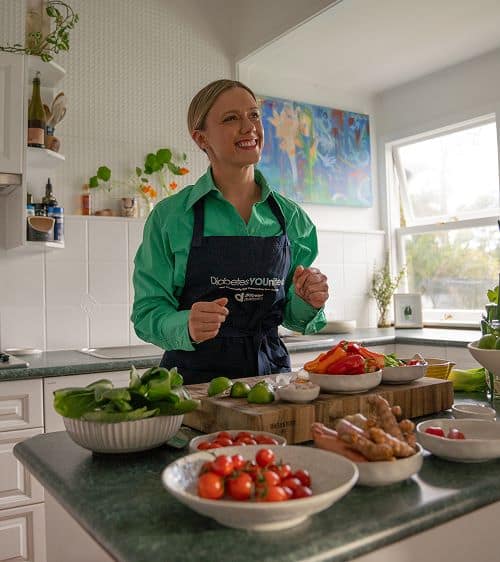 Diabetes Australia Advocate Kate Wildermuth cooking in kitchen