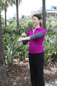 woman demonstrating second part of boxing exercise