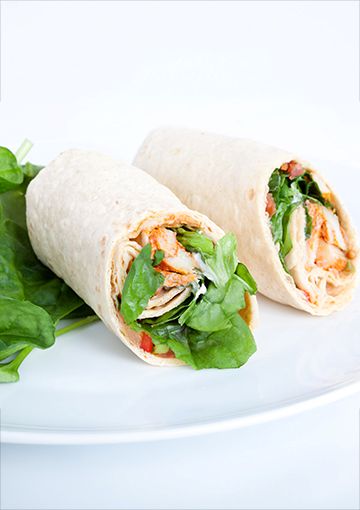 Cranberry, turkey and salad wraps on a plate, ready to be eaten