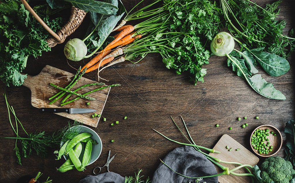 greens on chopping board