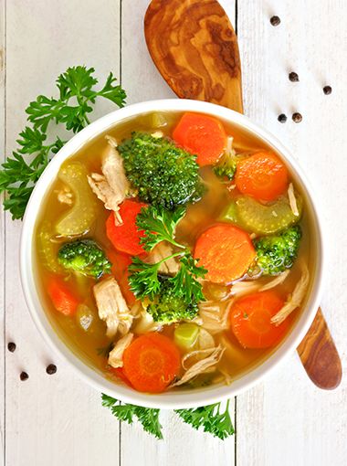 Vegetable soup in a bowl, ready to eat