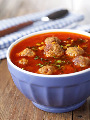 Meatball minestrone soup in a bowl, ready to be eaten