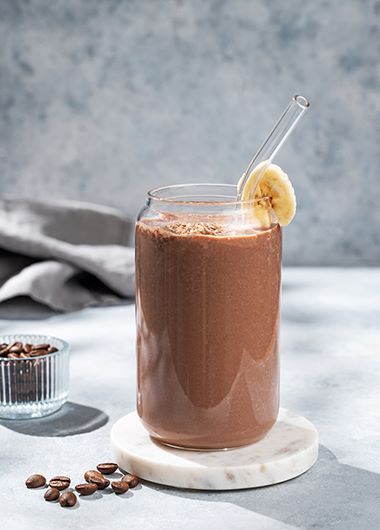 Mocha smoothie in tall glass