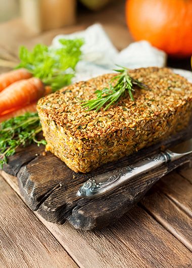 Savoury tofu loaf on serving platter