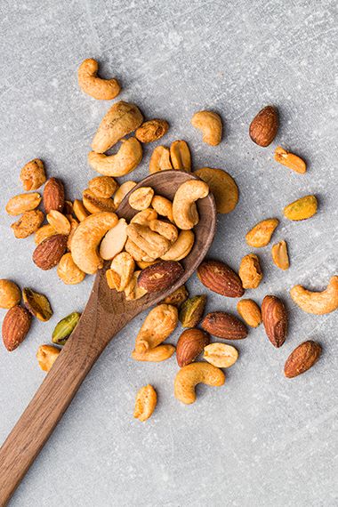 Spiced nuts on a baking tray