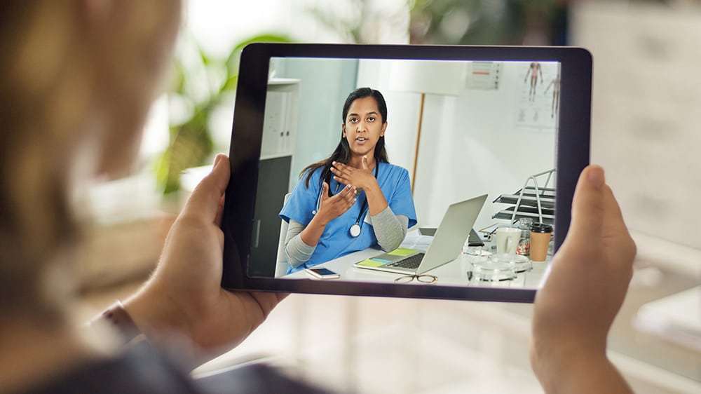 telehealth call on tablet