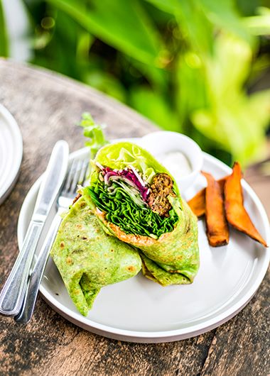 Veggie burger wraps on a plate