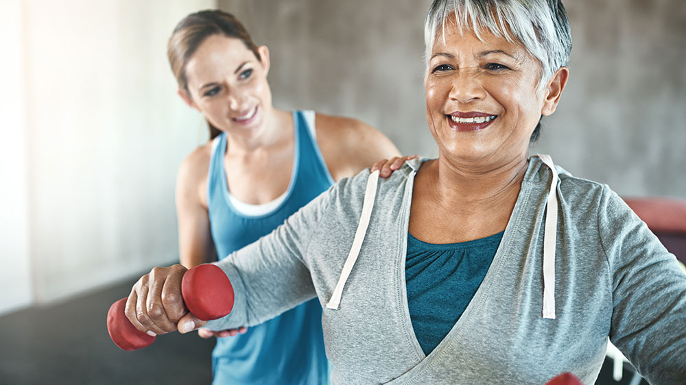 Woman learning an exercise program